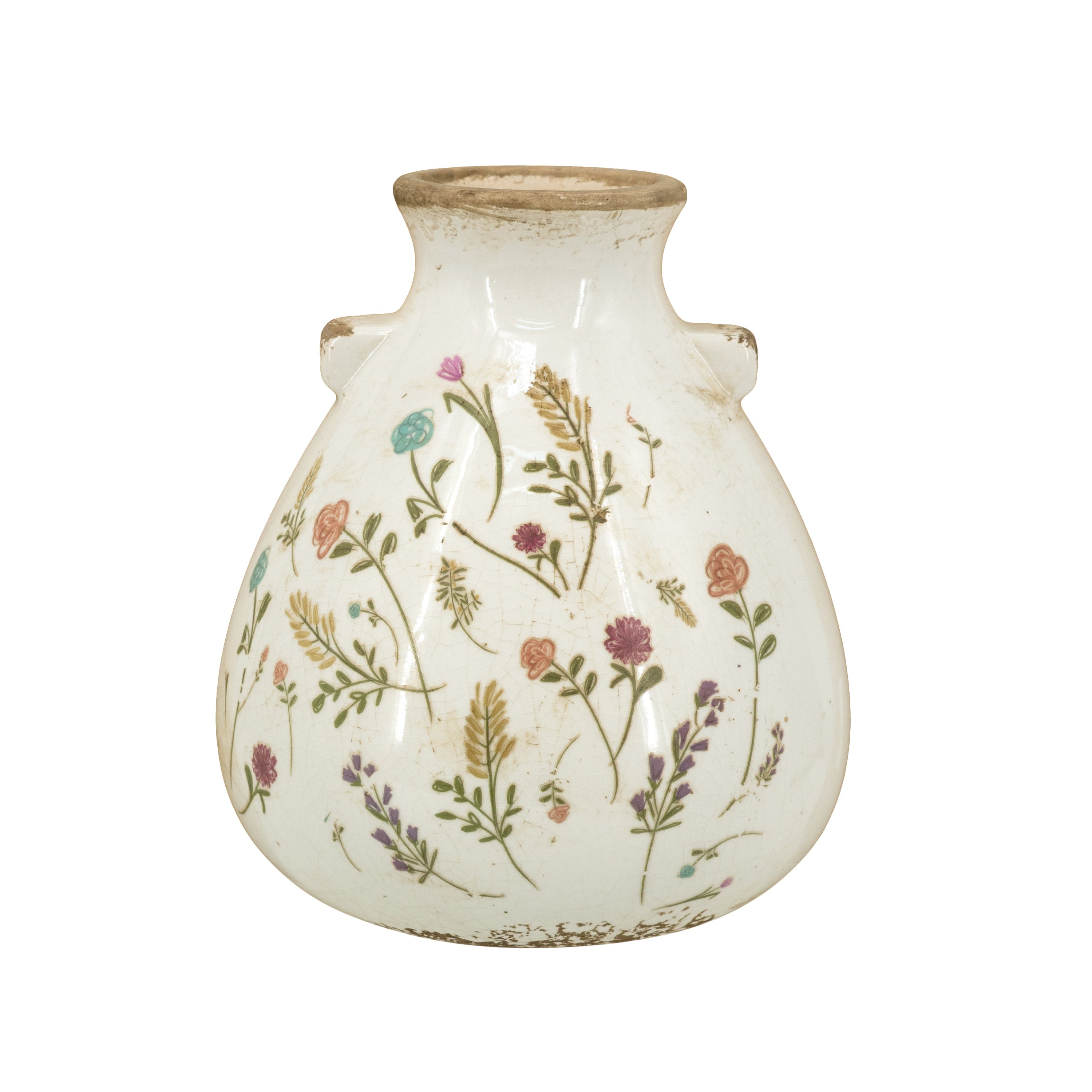 6.7x6.7x7.7' Round Ceramic Accent Vase with Multi-Colored Floral Motifs