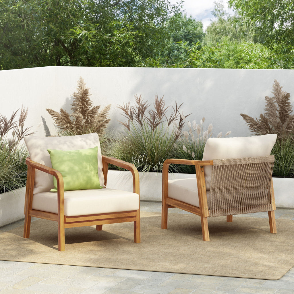 Outdoor Lounge Chair With Woven Backrest and Solid Wood Frame