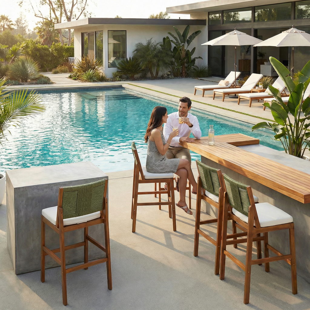 4 Pieces Arly Green Outdoor Bar Stool Set