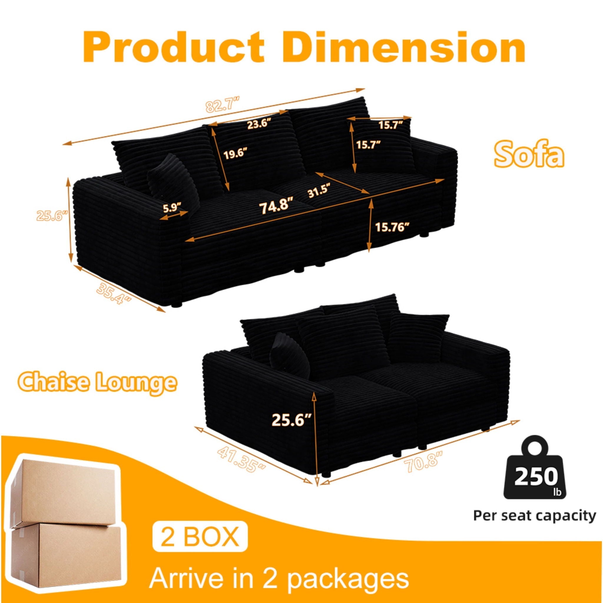 4 Seat Modern Comfy Upholstered Sofa Cloud Couch