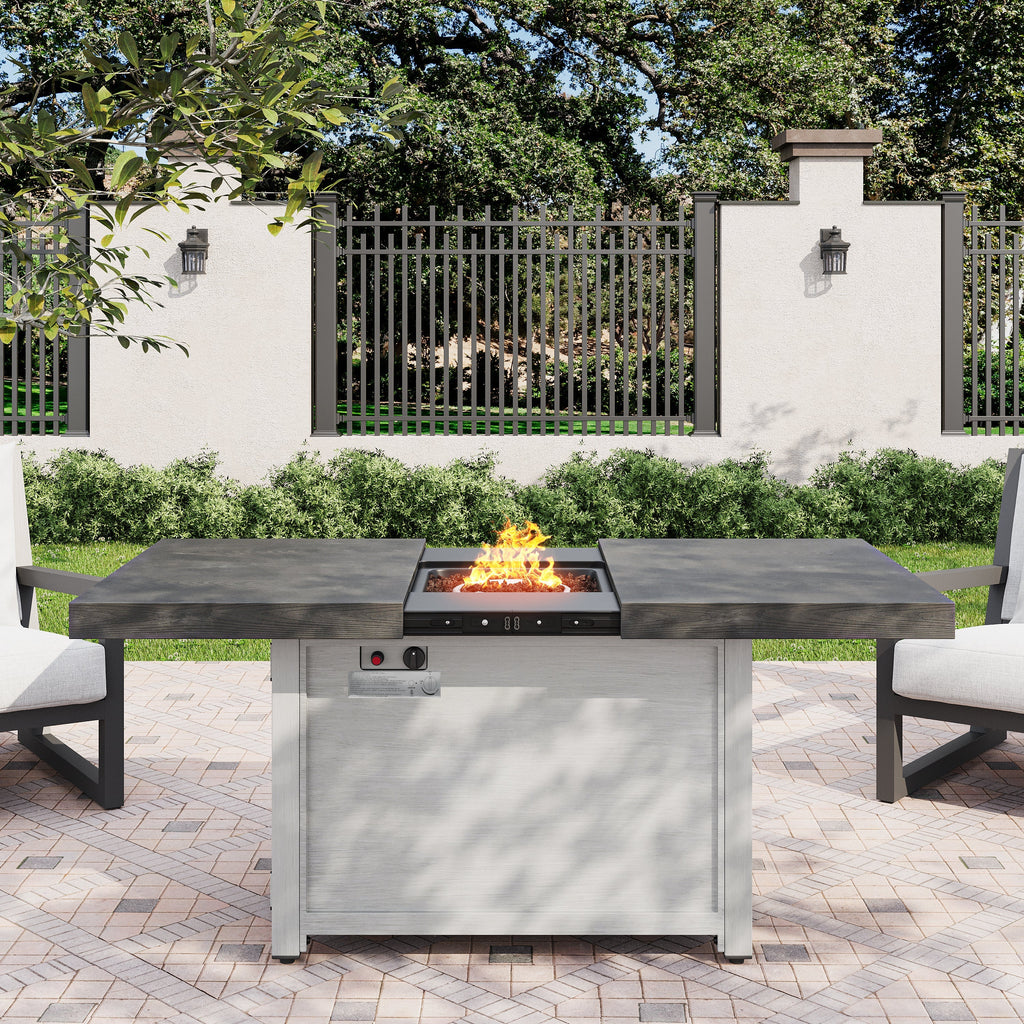 Extendable Rectangle Aluminum Alloy Fire Pit Table, 50,000 BTU