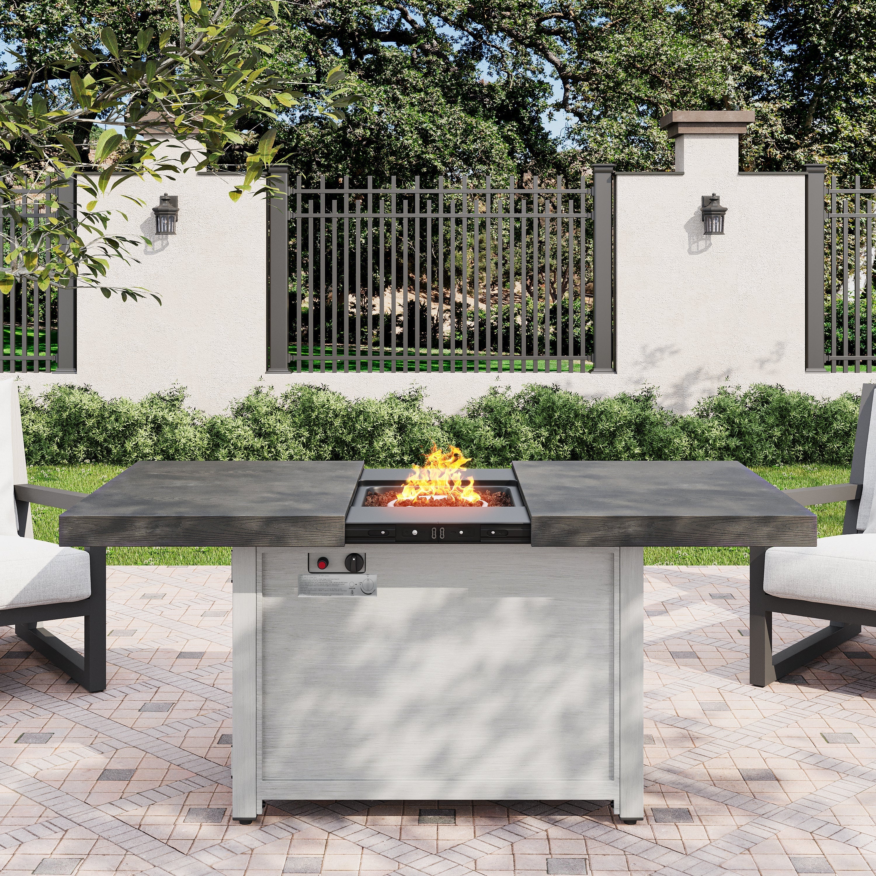 Extendable Rectangle Aluminum Alloy Fire Pit Table, 50,000 BTU