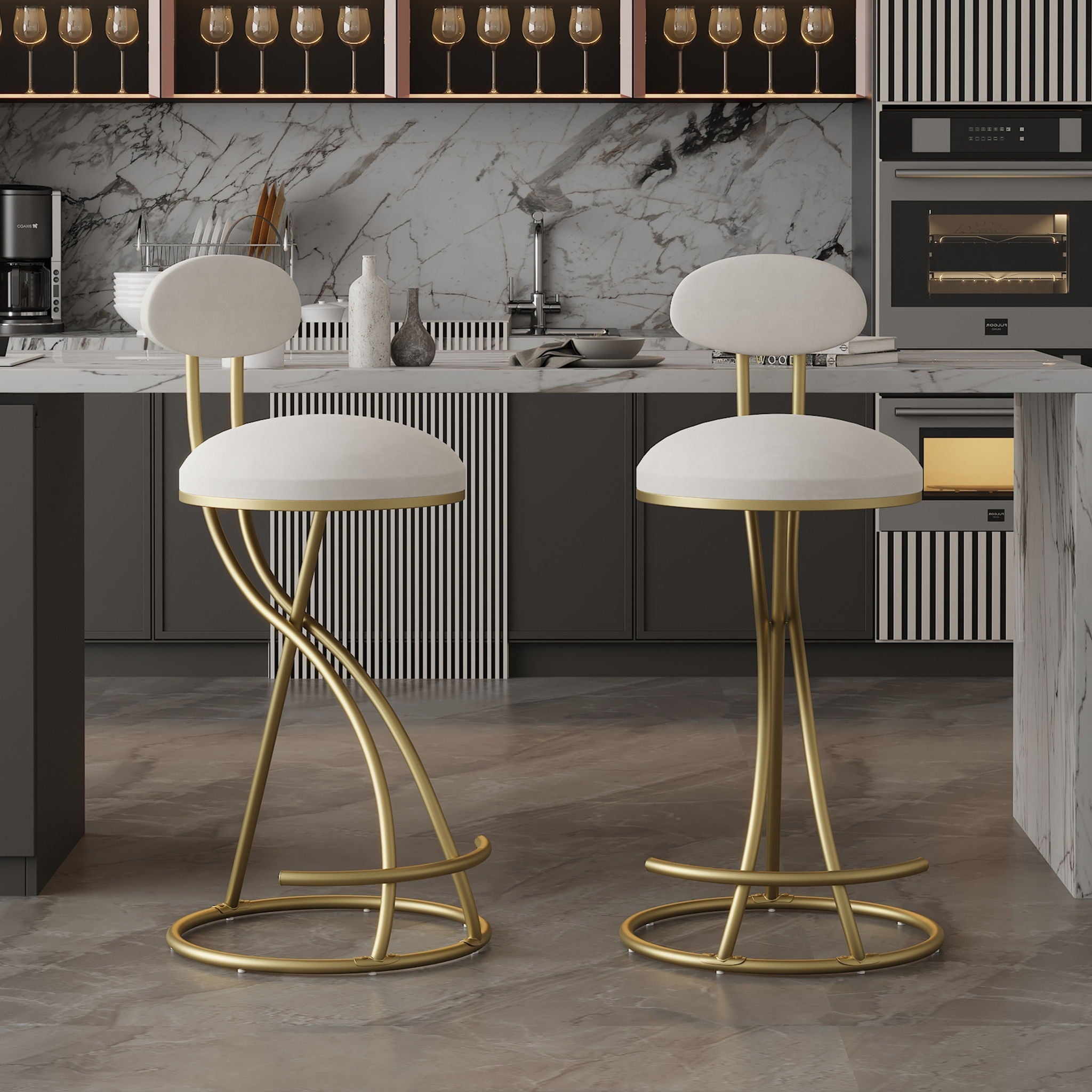 Bar Stools Upholstered Counter Height Barstools For Kitchen Island Modern Dining Chairs With Footrest (Set of 2)