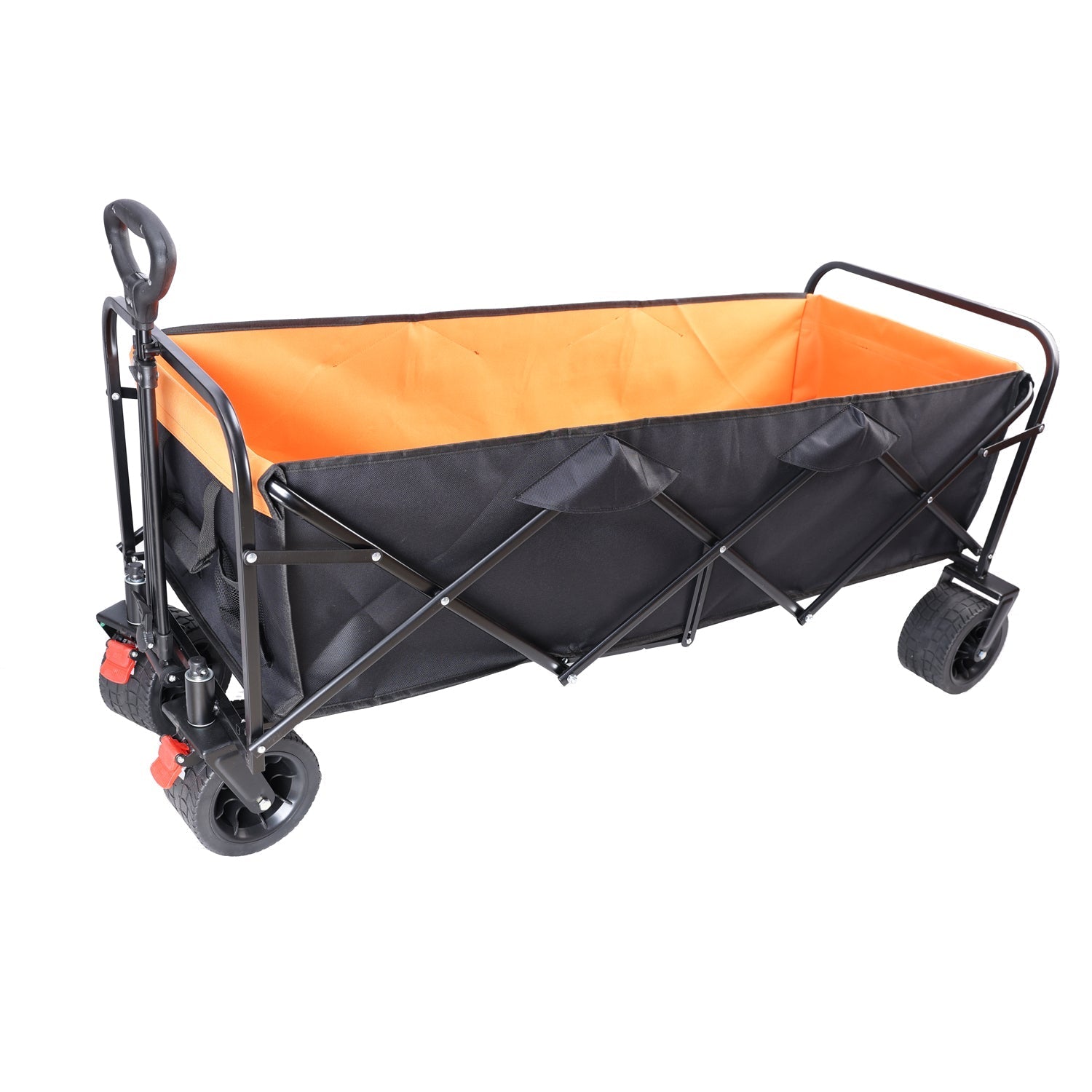 Big Large Capacity Folding Wagon Cart with Extender (Black + Orange)