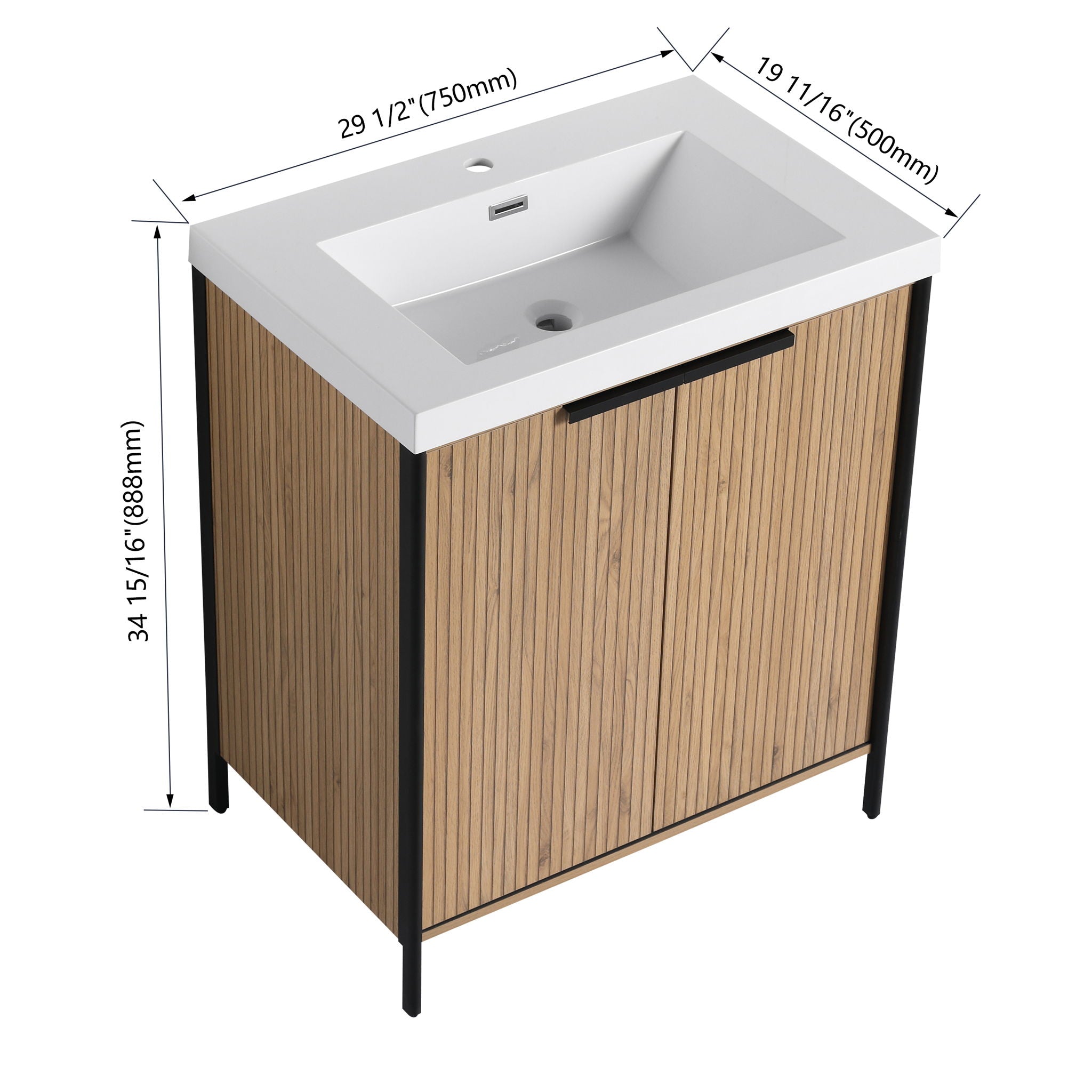 Modern Freestanding Bathroom Vanity With Resin Sink & Soft Close Cabinet Doors