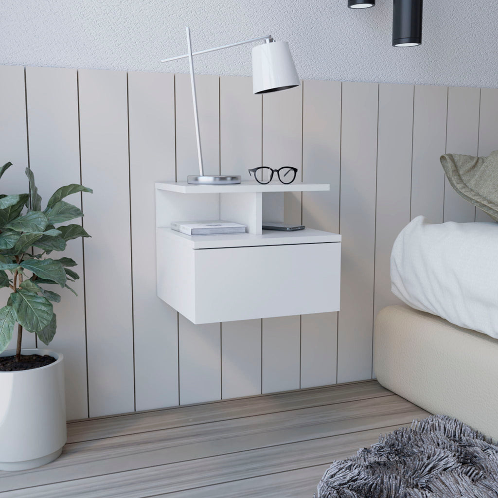 Flopini Floating Nightstand With 1 Drawer - Compact Size, White