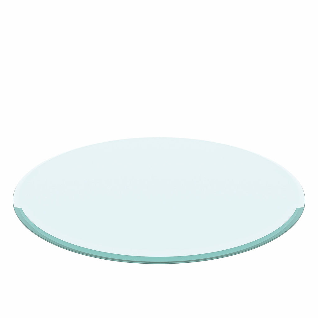 Round Tempered Glass Table Top Clear Glass, Thick Beveled Polished Edge - Black