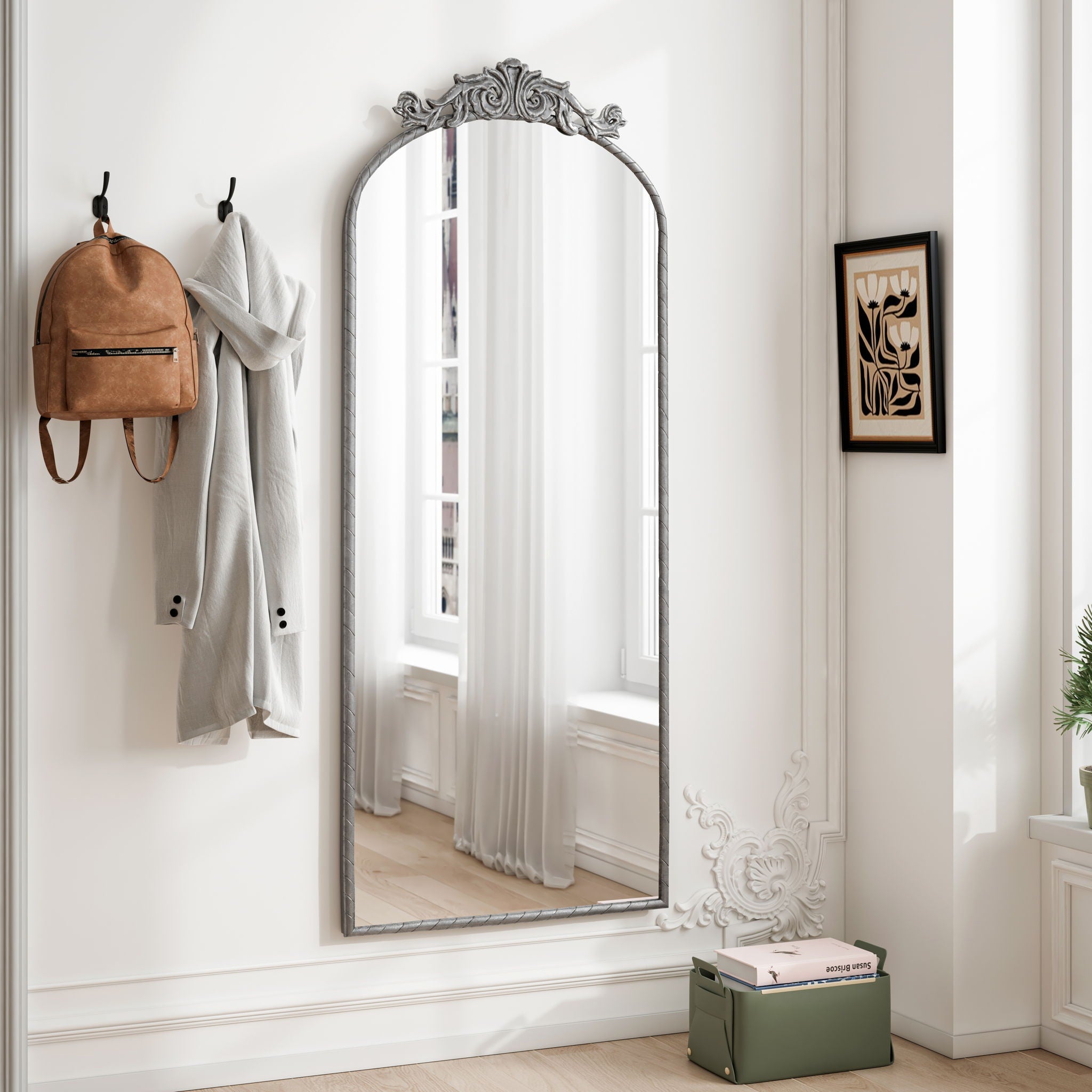 Vintage Arched Full Body Mirror, Wall Mounted For Living Room
