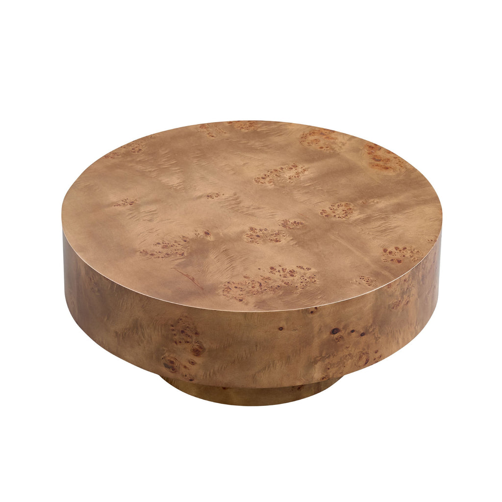 31.49" Burl Wood Veneer Round Coffee Table