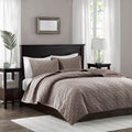 3 Piece Velvet Quilt Set Taupe Full/Queen