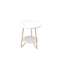 Round End Table With Hairpin Legs, 2 Tier For Living Room - White / Gold