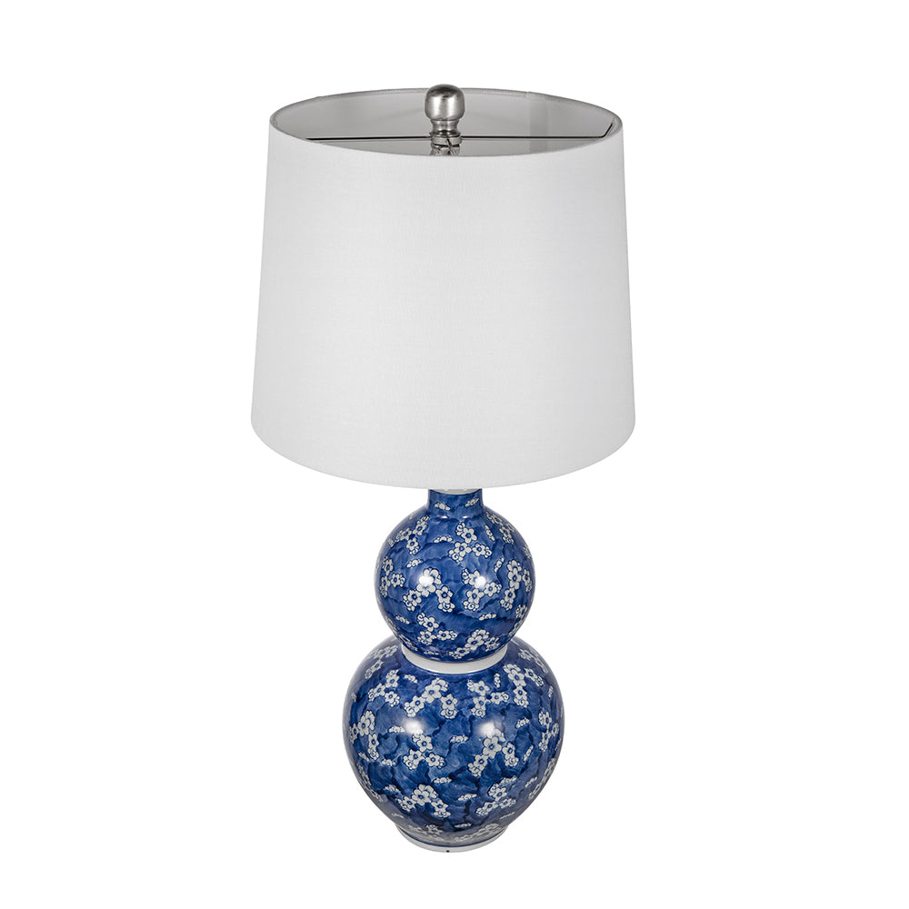 D13x25.7' Blue and White Round Two-Tiered Ceramic Vase Lamp