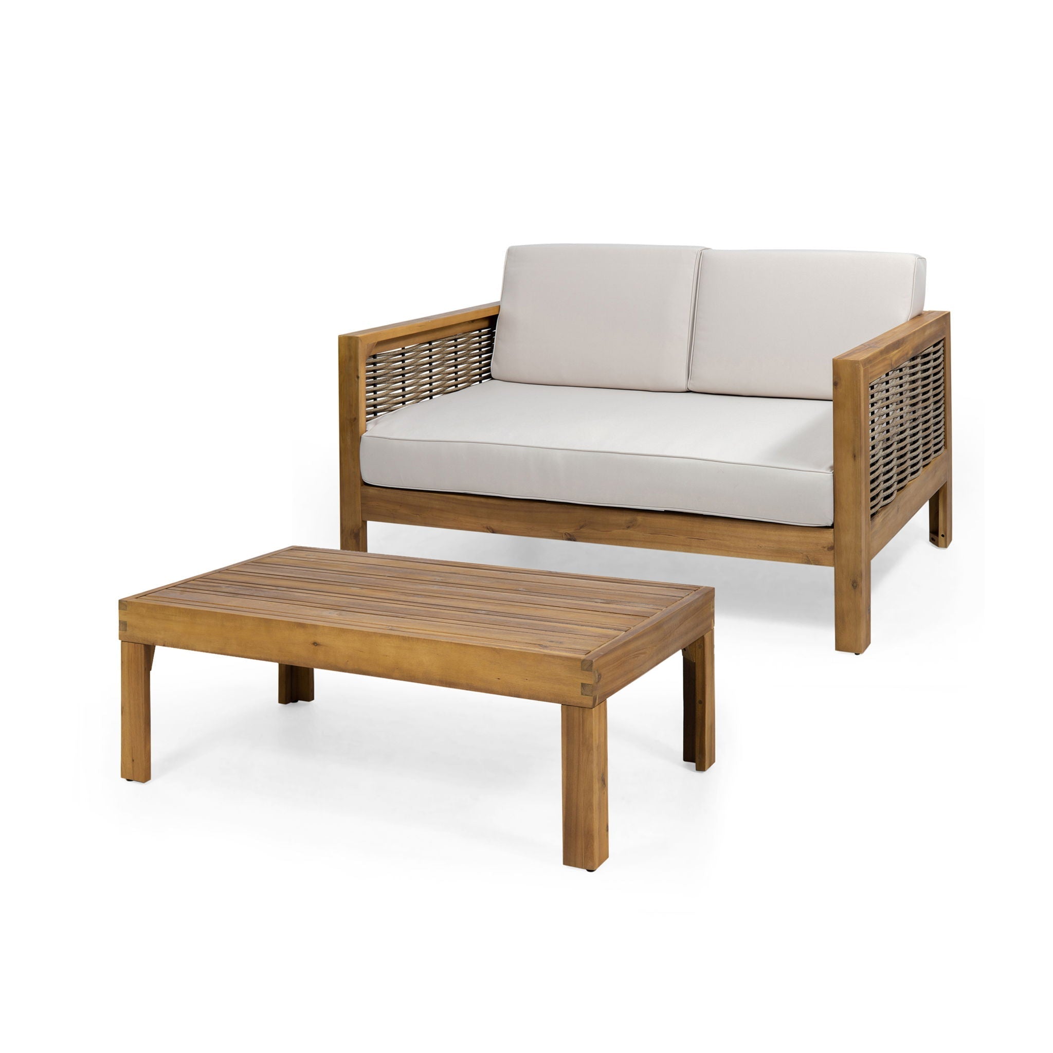 Outdoor Patio Set with Coffee Table and Loveseat - Teak Beige