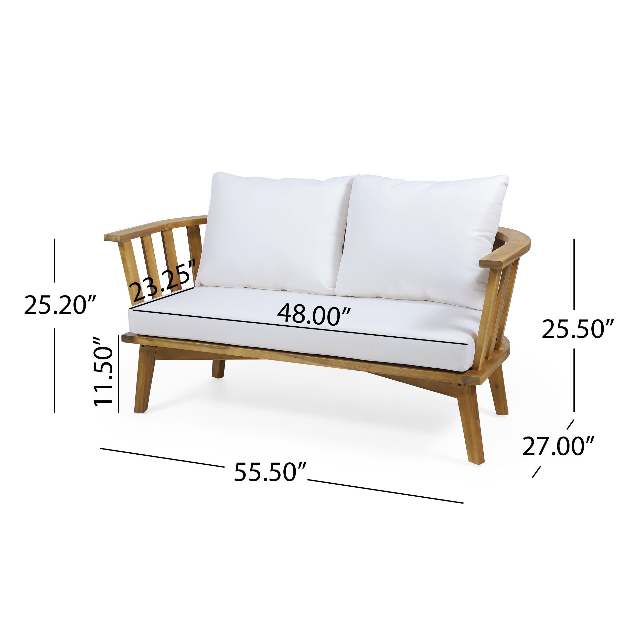 2-Person Outdoor Acacia Wood Patio Seating Group with Cushions and Coffee Table