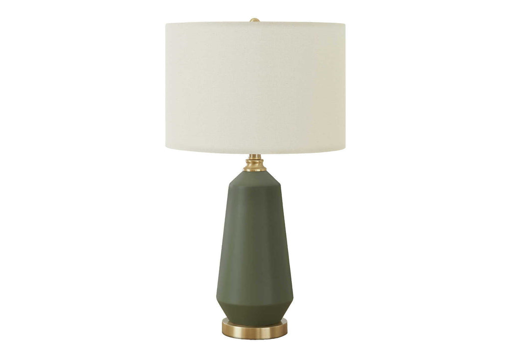 Contemporary Green Ceramic Table Lamp with Ivory Linen Shade