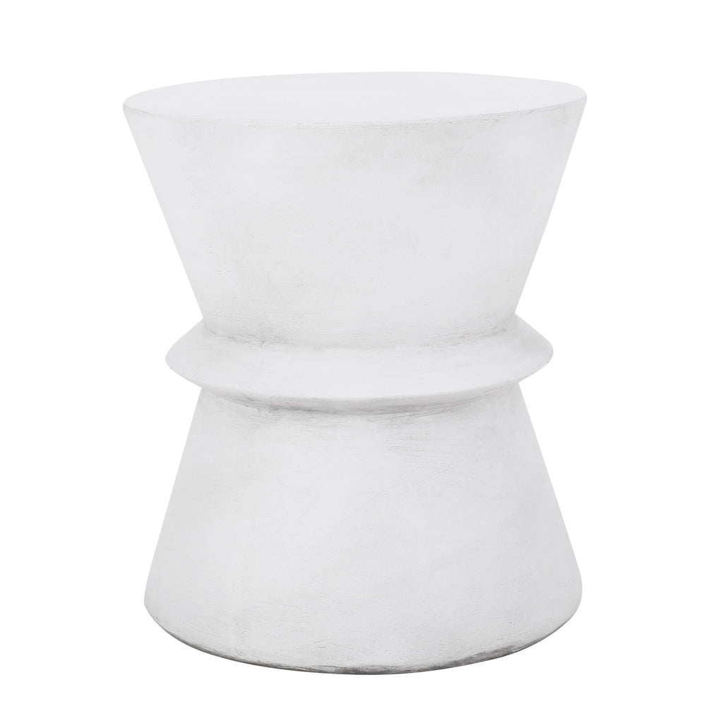Outdoor Lightweight Concrete End Table With Hourglass Structure - Antique White