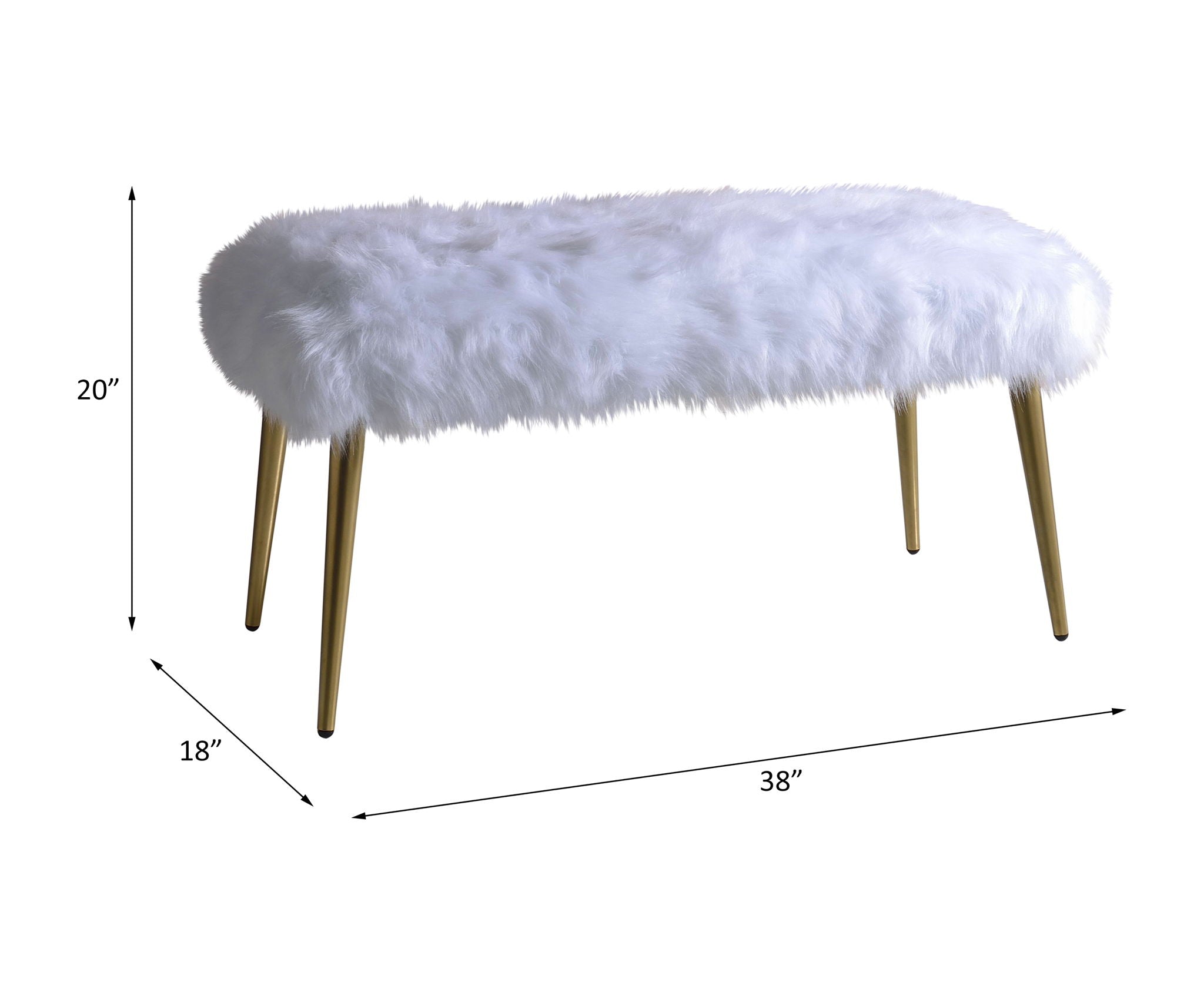 Bagley II Faux Fur Bench - White / Gold