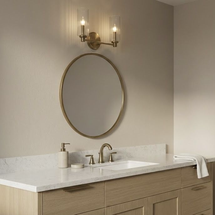 Regal - Double Light Vanity With Clear Ribbed Satin - Antique Brass / Clear
