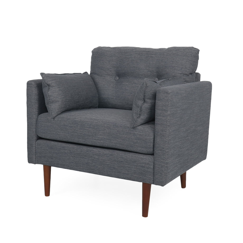 Enchantica Upholstered Fabric Club Chair with Button Tufting and 2 Accent Pillows