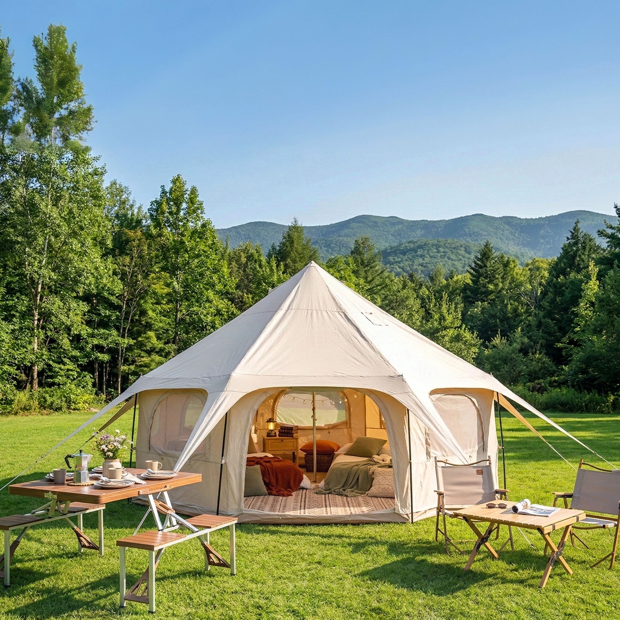 600D Oxford Bell Tent 14.8ft x 9.2ft with Stove Jack