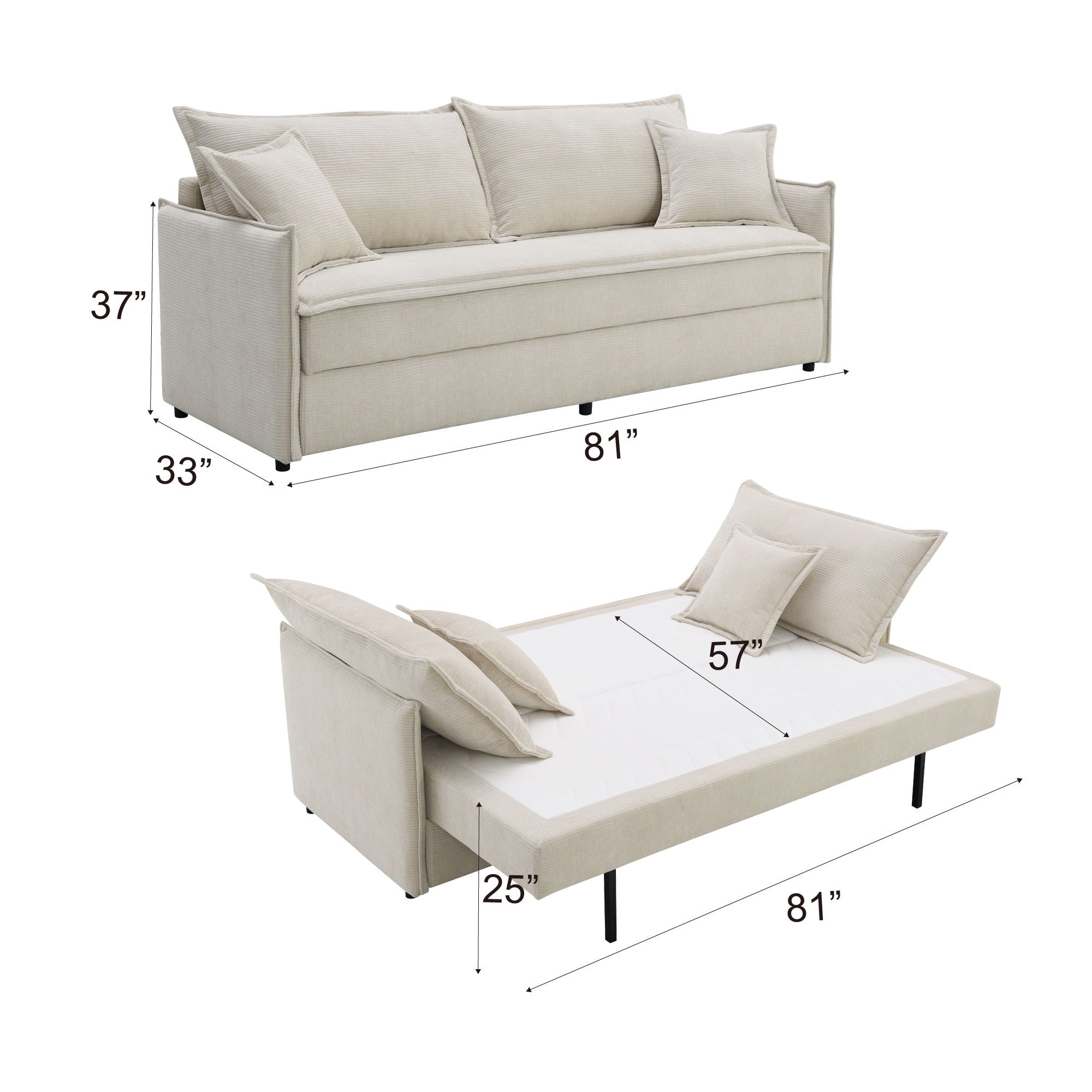 Elisea Sleeper Sectional Sofa With 2 Toss Pillows - Beige