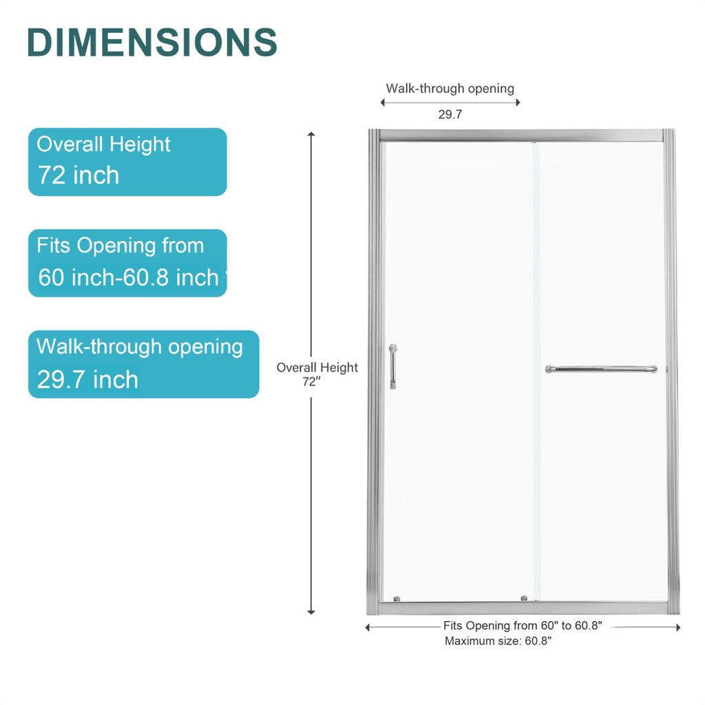 Single Sliding Bypass Shower Door Tempered Glass Enclosure