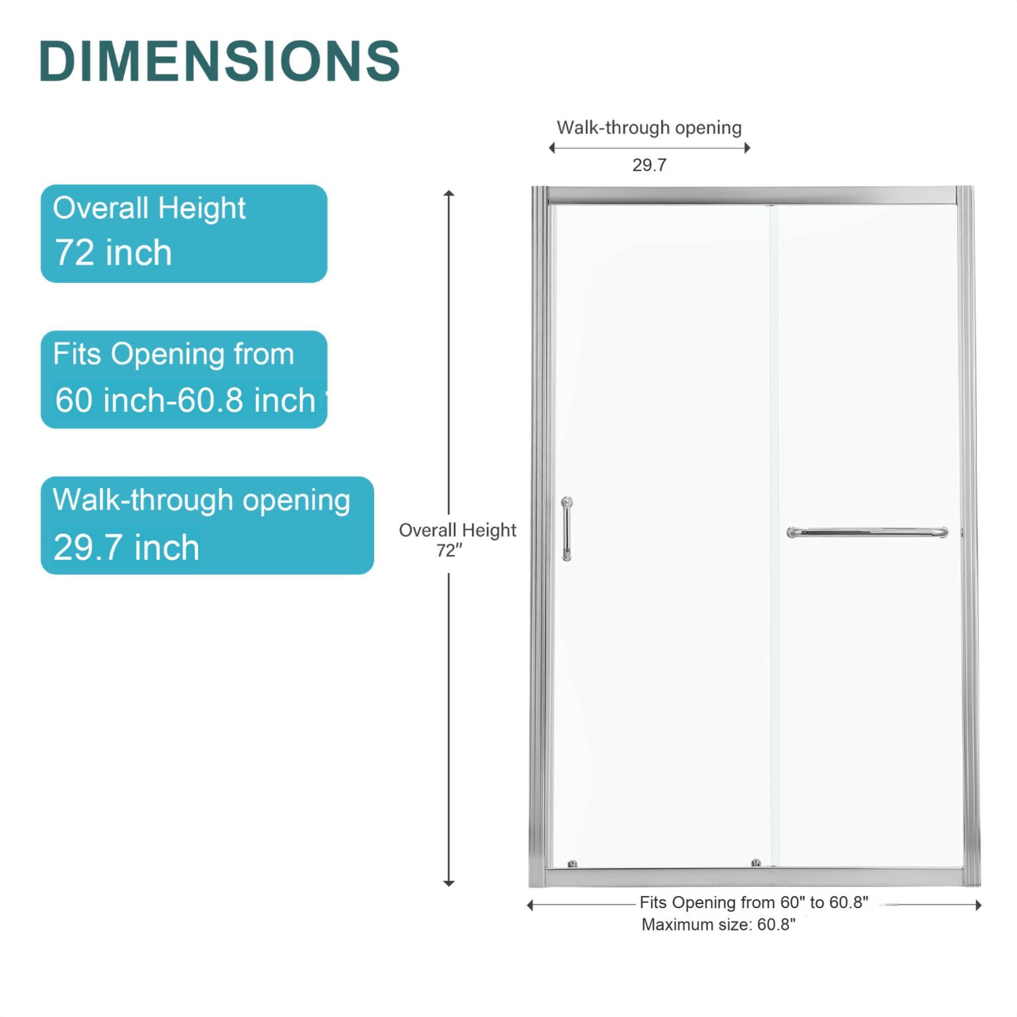 Single Sliding Bypass Shower Door Tempered Glass Enclosure