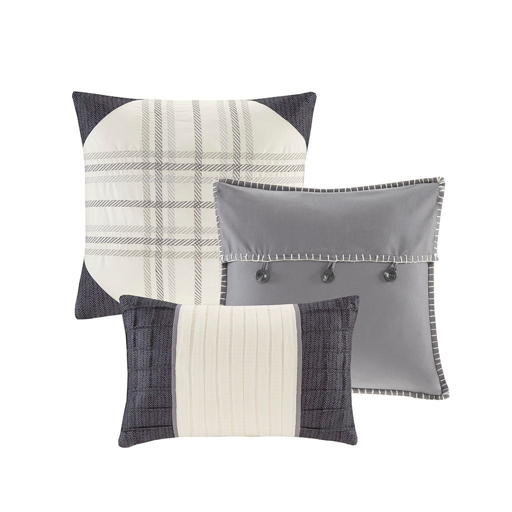 7 Piece Herringbone Comforter Set Grey Queen