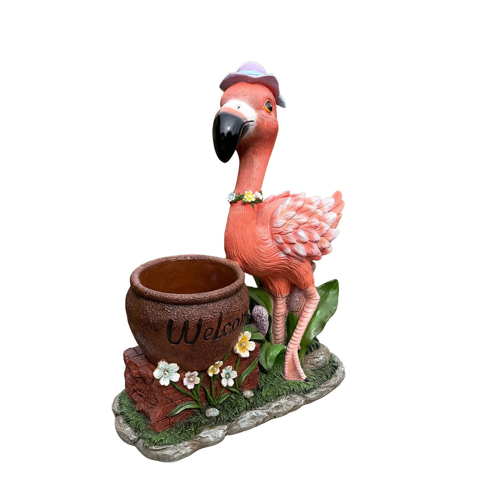 Outdoor Garden Sculpture Flamingo Flower Pot Planter