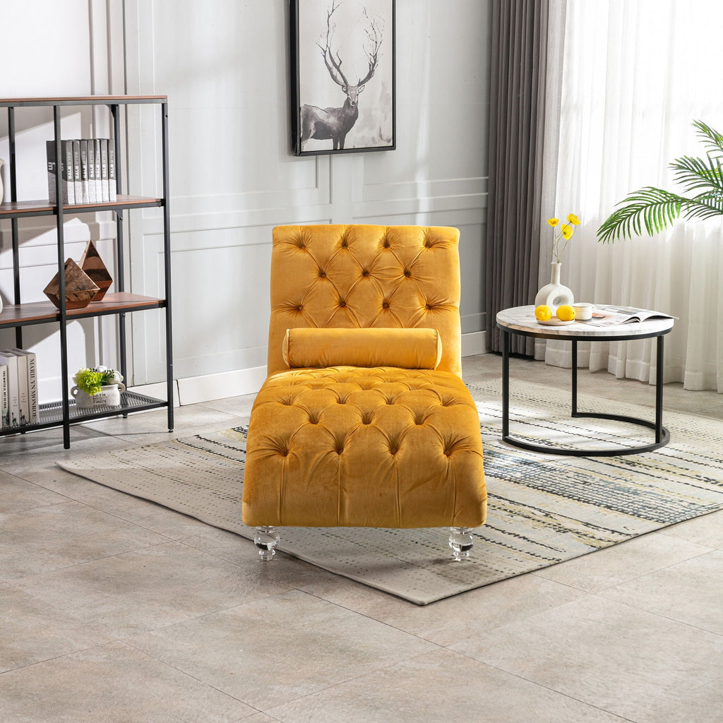 Chaise Lounge Indoor, Button Tufted Upholstered Chaise Lounge Chair With Pillow