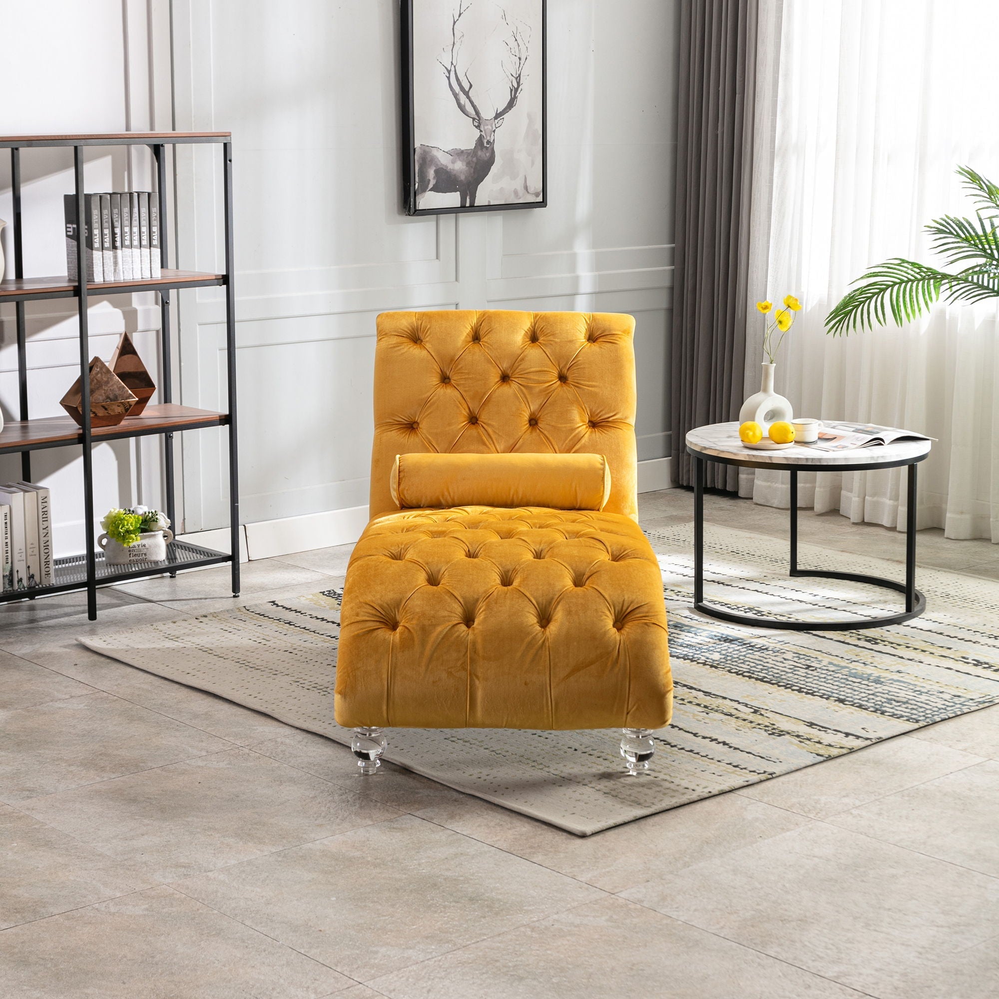 Chaise Lounge Indoor, Button Tufted Upholstered Chaise Lounge Chair With Pillow