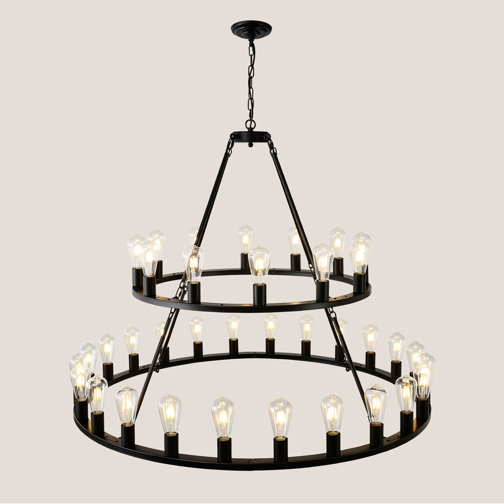 52 Inch Black Wagon Wheel Chandelier, 36-Lights