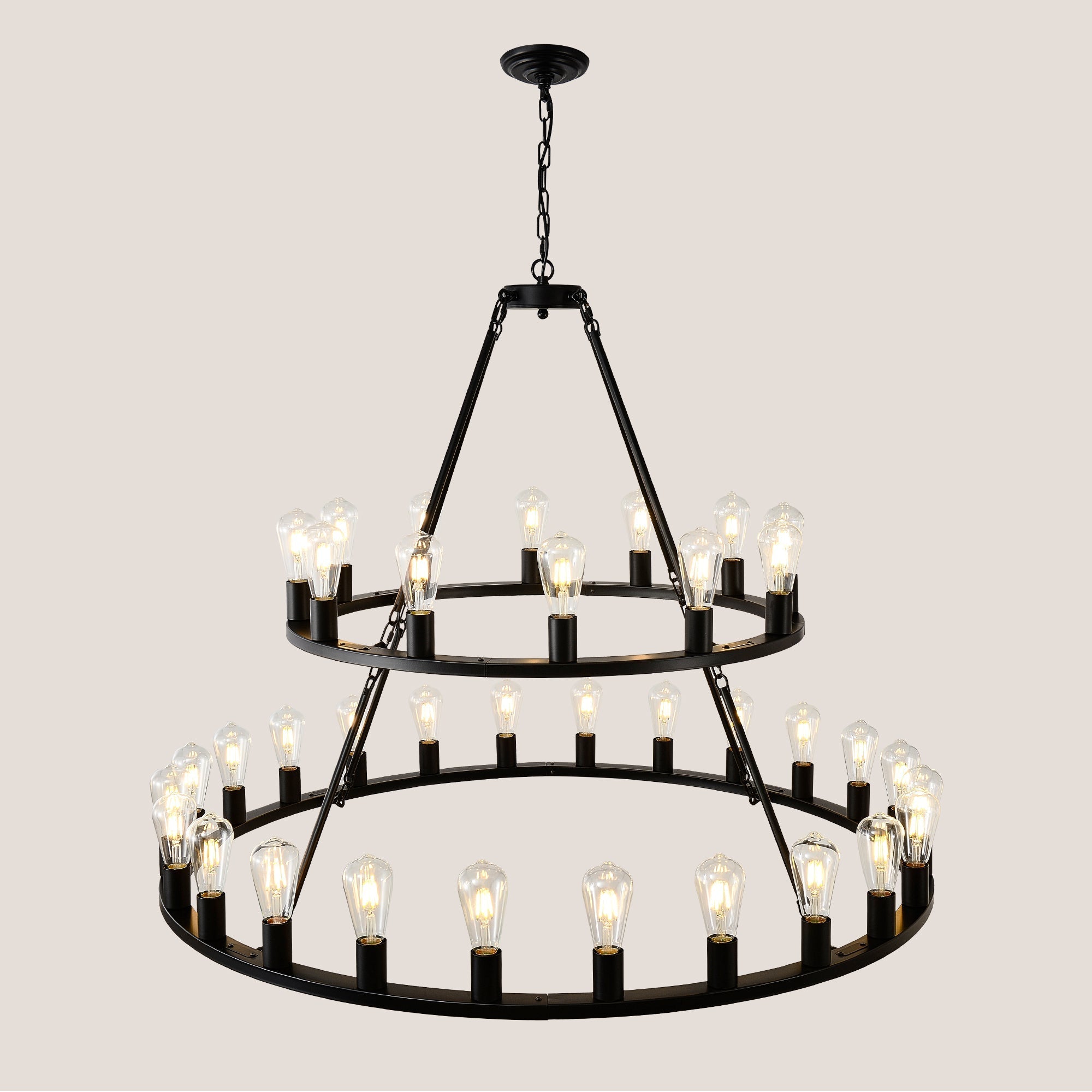 52 Inch Black Wagon Wheel Chandelier, 36-Lights
