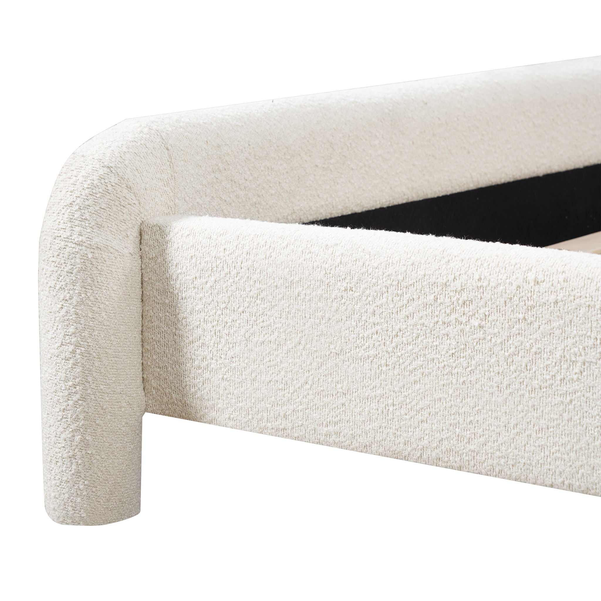 Upholstered Platform Bed Frame With Curved Headboard, Wood Slats Support