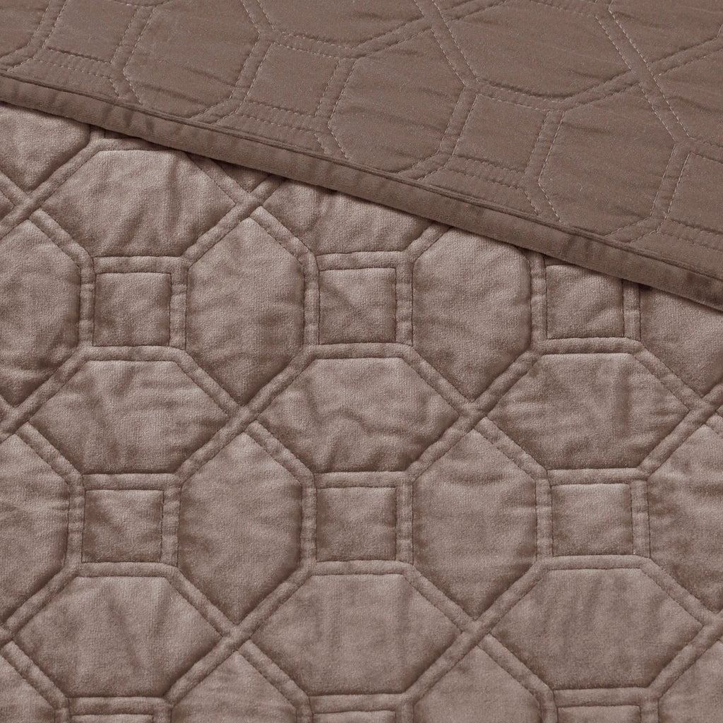 3 Piece Velvet Quilt Set Taupe Full/Queen