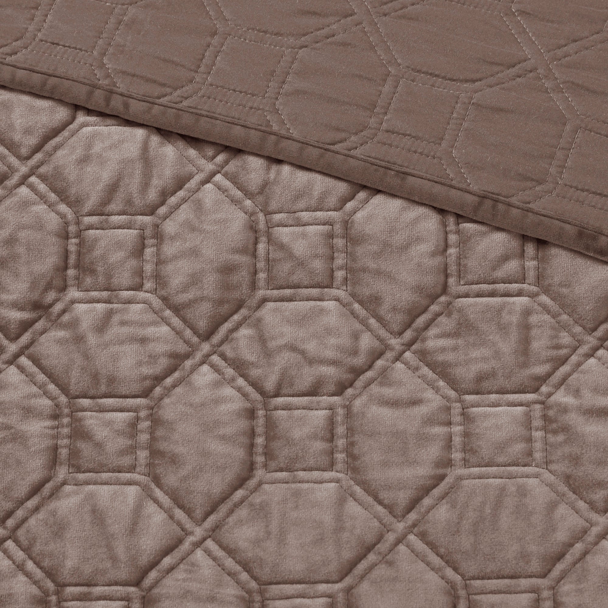 3 Piece Velvet Quilt Set Taupe Full/Queen