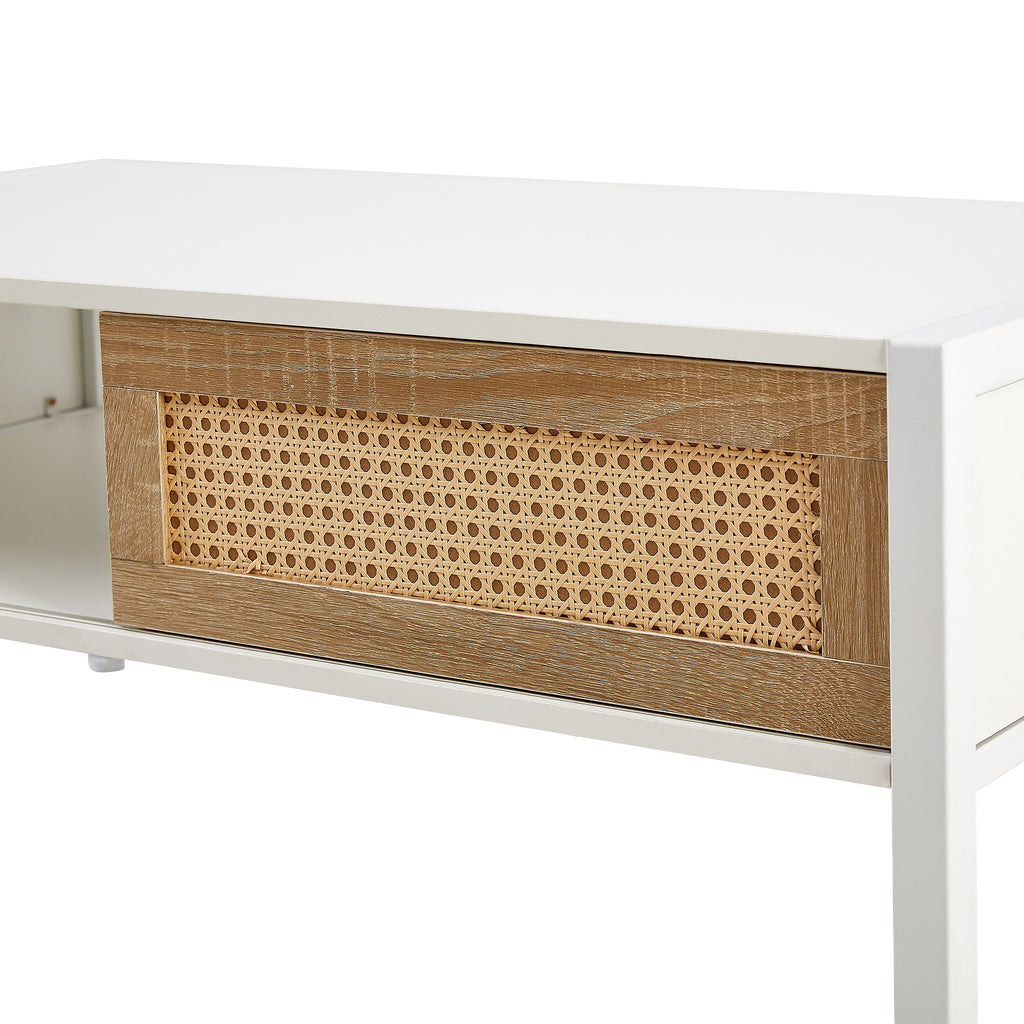 Modern Rattan Coffee Table with Sliding Door
