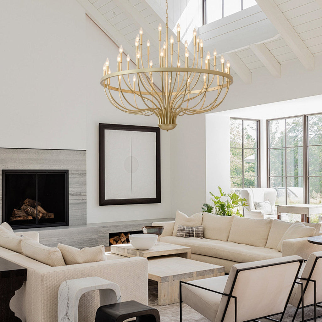 36-Light Gold Industrial Iron Candle Chandelier