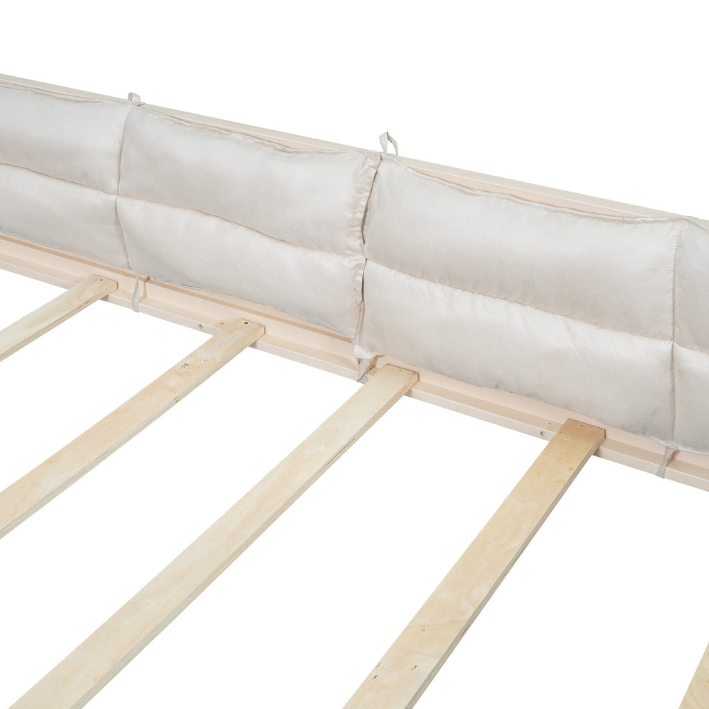 Wood Full Size Upholstered Platform Bed with Guardrail and Pillow
