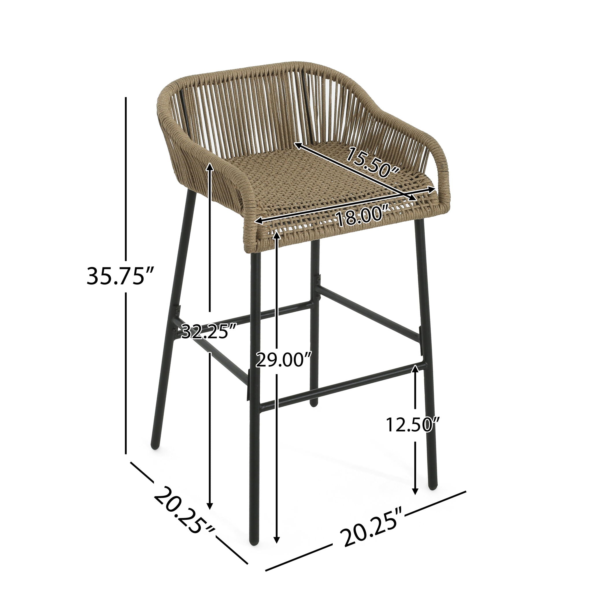 La Push Outdoor Rope Barstool (Set of 2) - Black / Brown