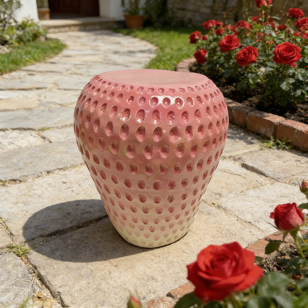 Strawberry Fruit Stool, 13.4" Oversized Resin Stool and Side Table