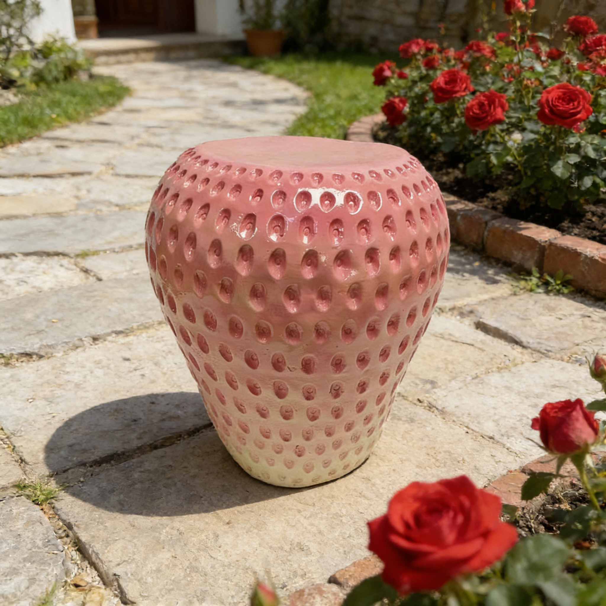 Strawberry Fruit Stool, 13.4" Oversized Resin Stool and Side Table