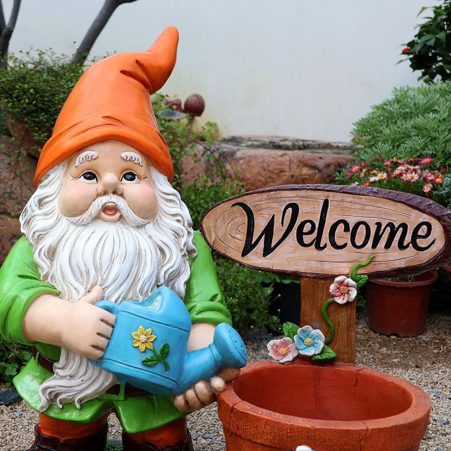 Outdoor Garden Sculpture Gnome Flower Pot Planter