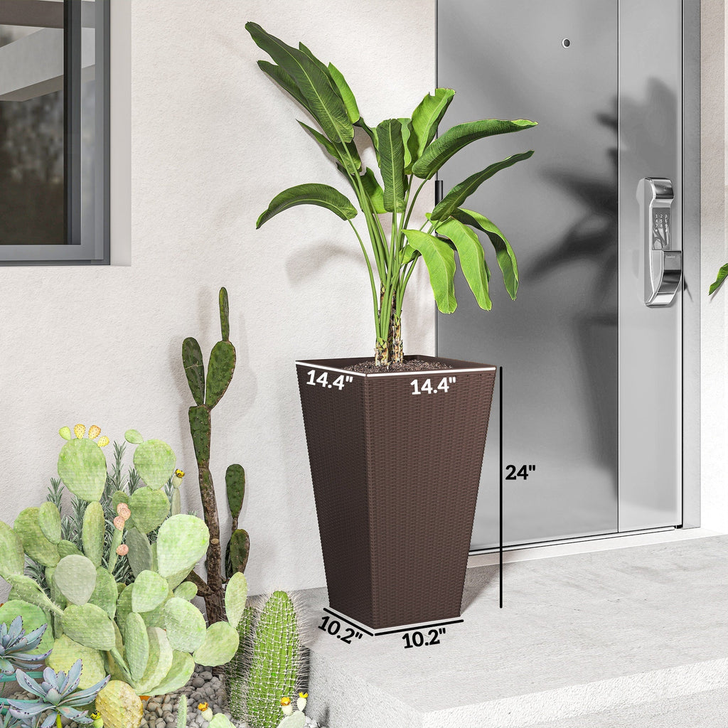 Outdoor Flower Plant Pots, Set of 3 Tall Planters with Drainage Hole