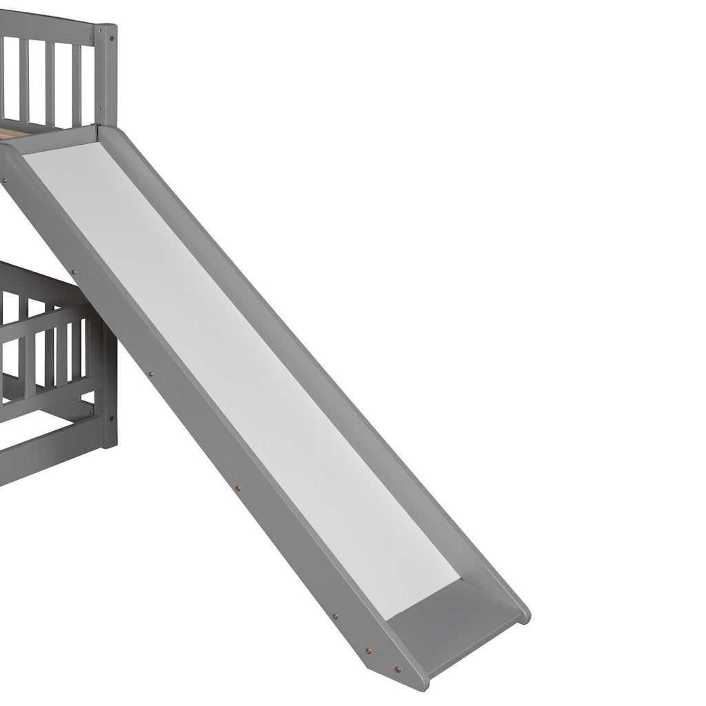 Low Bunk Bed With Slide, Fence And Ladder
