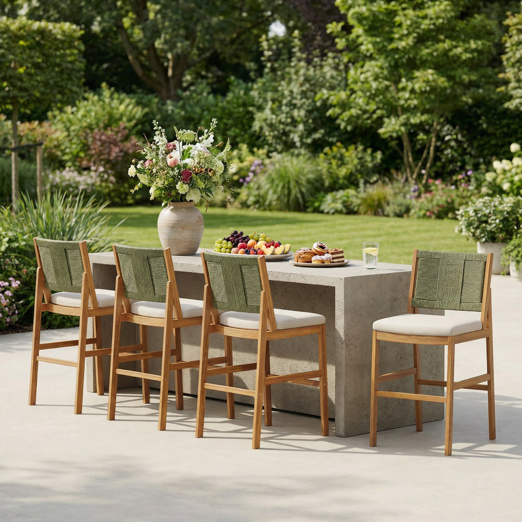 4 Pieces Arly Green Outdoor Bar Stool Set