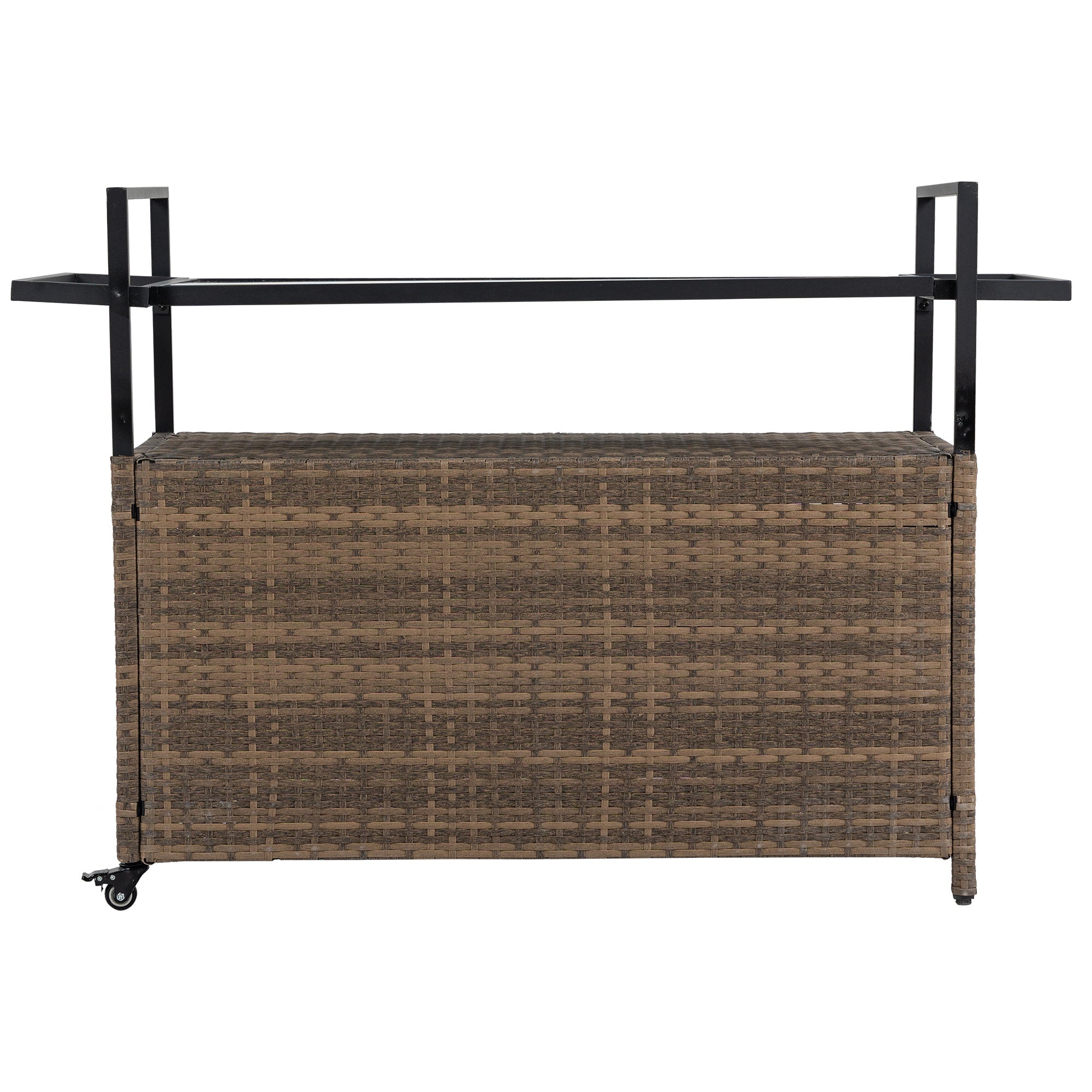 Outdoor Wicker Bar Cart with Glass Top and Wheels