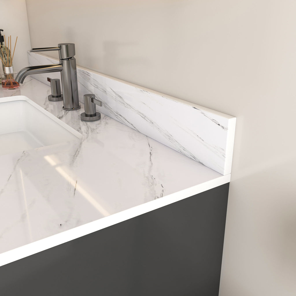 Bianco Carrara Venato Elegant Marble Vanity Top, Bathroom Vanity With Undermount Sink, Sintered Stone