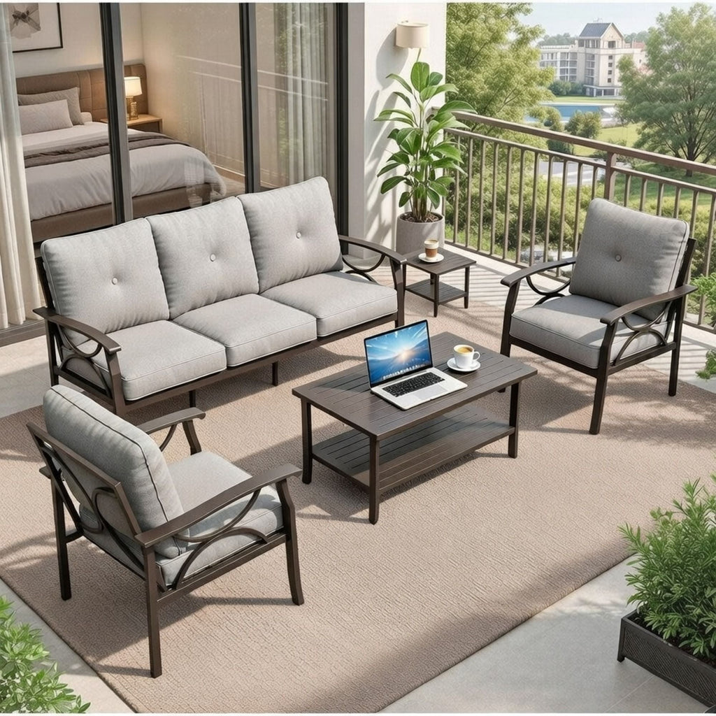 Patio Furniture Set with Coffee Table and Cushions for Backyard