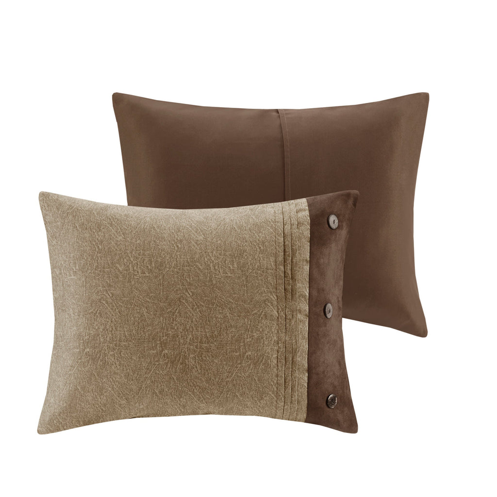 7 Piece Faux Suede Comforter Set Brown Queen